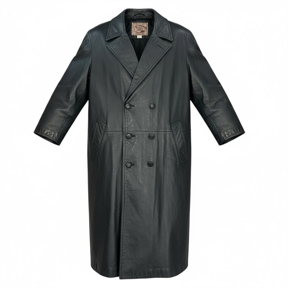 Vintage 90s Women's Black Leather Trench Coat Grunge Goth Emo Alternative XL